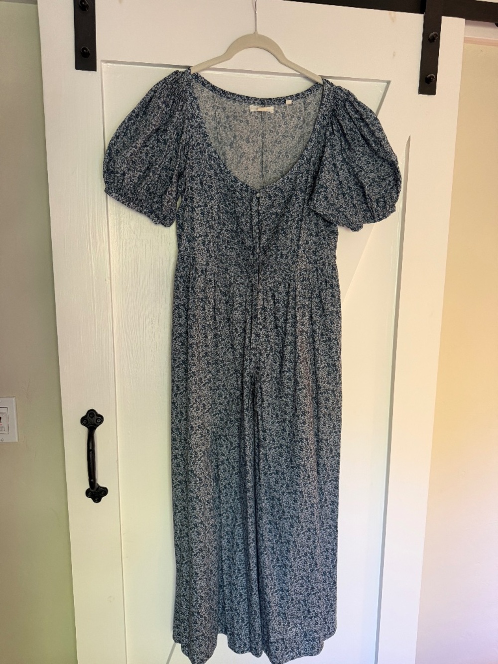 Doen Blue Floral Puff Sleeve Midi Dress (M)